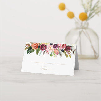 Gold Feather Boho Tropical Floral Wedding Plaatskaartje