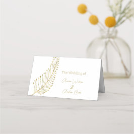 Gold Feather Leaf Name Place Card Plaatskaartje