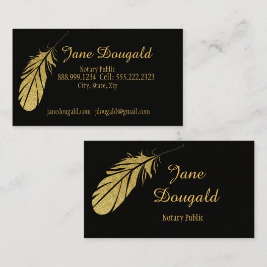 Gold Feather Pen Black Classic Notaris Visitekaartje (Voorkant / Achterkant)