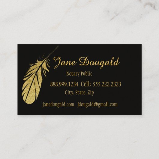 Gold Feather Pen Zwarte Klassieke notaris Visitekaartje (Voorkant)