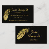 Gold Feather Pen Zwarte Klassieke notaris Visitekaartje (Voorkant / Achterkant)