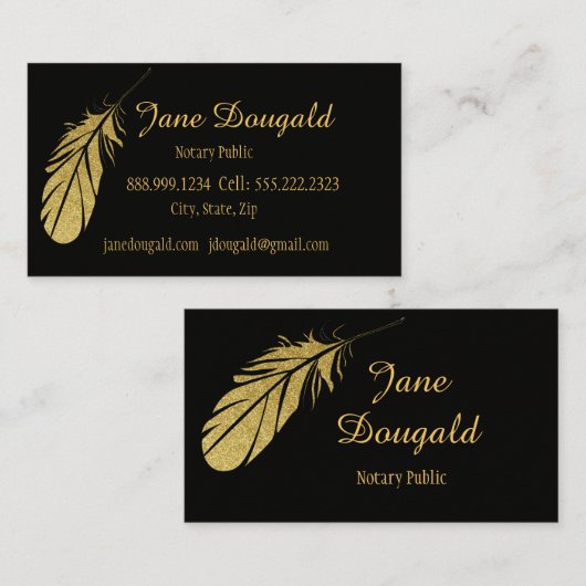 Gold Feather Pen Zwarte Klassieke notaris Visitekaartje (Voorkant / Achterkant)