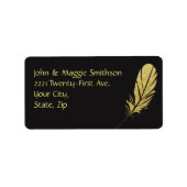 Gold Feather Quill Writers Art Black Address Etiket (Voorkant)