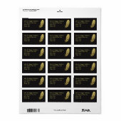 Gold Feather Quill Writers Art Black Address Etiket (Full Sheet)