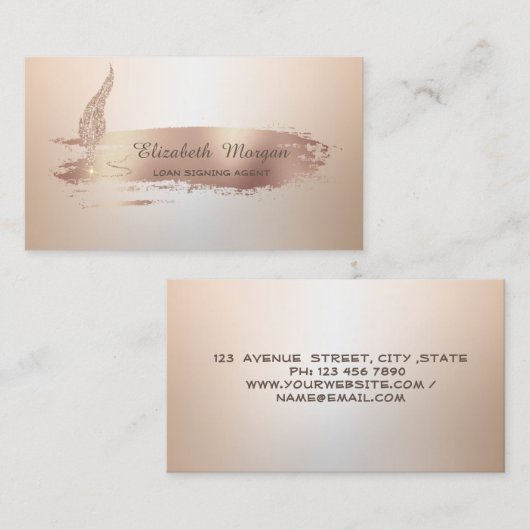 Gold Feather Roos Gold Brush Stroke Notaris Visitekaartje (Voorkant / Achterkant)