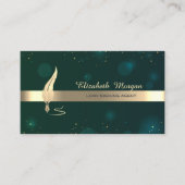 Gold Feather Stripe Champagne Notary Green Visitekaartje (Voorkant)