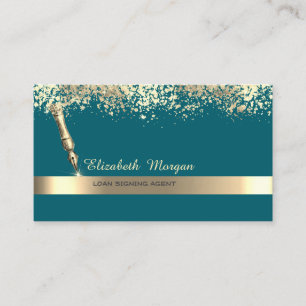 Gold Feather Stripe Confetti Notary Green Visitekaartje