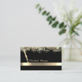 Gold Feather Stripe Confetti Zwart Notaris Visitekaartje (Staand voorkant)