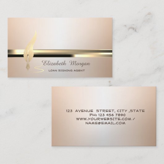 Gold Feather Stripe Luminouse Notary Visitekaartje (Voorkant / Achterkant)