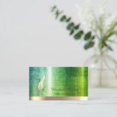 Gold Feather Stripe Marble Green Notary Visitekaartje (Staand voorkant)