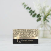 Gold Feather Stripe Sequins Confetti Zwart Notaris Visitekaartje (Staand voorkant)