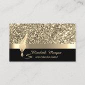 Gold Feather Stripe Sequins Confetti Zwart Notaris Visitekaartje (Voorkant)