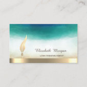 Gold Feather Stripe Waterverf Green Notary Visitekaartje (Voorkant)
