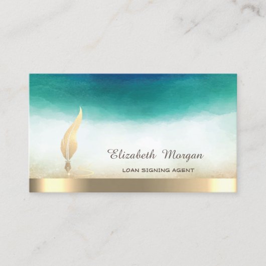 Gold Feather Stripe Waterverf Green Notary Visitekaartje (Voorkant)