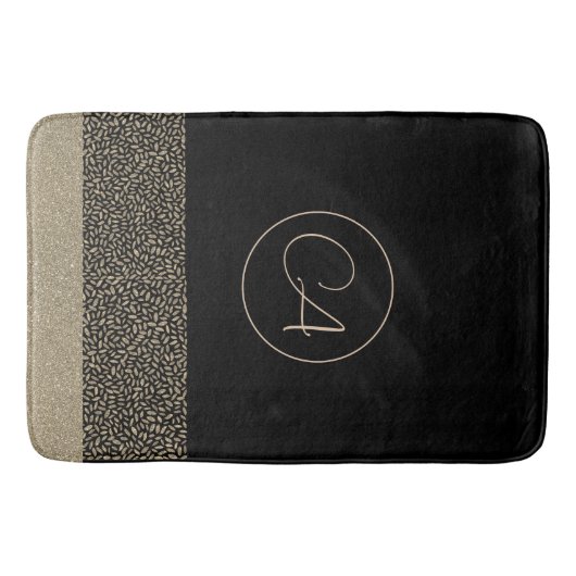 Gold Feathers op Black Monogram Bath Towel Set Bat Badmat (Voorkant)