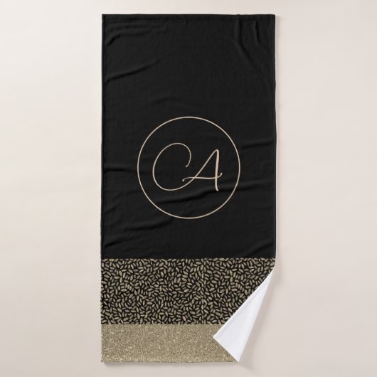 Gold Feathers op zwarte monogram handdoekset Bad Handdoek (Badhanddoek)