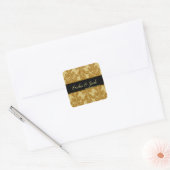 GOLD Feathery Damask Bruiloft Vierkante Sticker (Envelop)