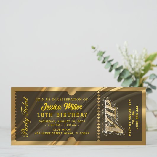 GOLD Feest Ticket Uitnodiging (Staand voorkant)