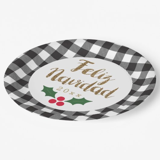 Gold Feliz Navidad Black Buffalo Pset Papieren Bordje (Gekanteld)