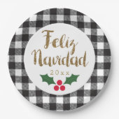 Gold Feliz Navidad Black Buffalo Pset Papieren Bordje (Voorkant)
