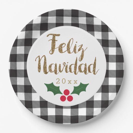Gold Feliz Navidad Black Buffalo Pset Papieren Bordje (Voorkant)