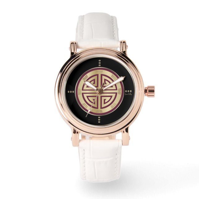Gold Feng Shui Luxe Symbool Horloge (Voorkant)