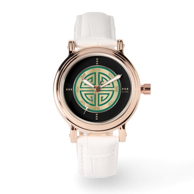 Gold Feng Shui Luxe Symbool Horloge (Voorkant)