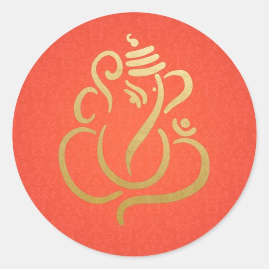 Gold Festive Ganesh | Indian God Damask Ronde Sticker (Voorkant)