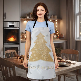 Gold Festive kerstboom All-Over Print Schort