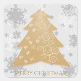 Gold Festive kerstboom-Sticker Vierkante Sticker