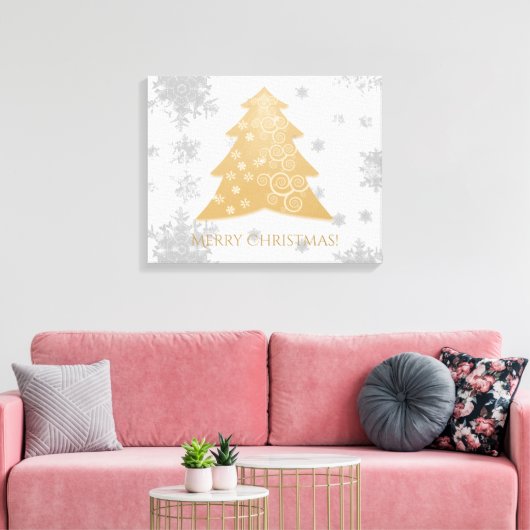 Gold Festive kerstboom — Verhard Canvas afdrukken (Insitu (Woonkamer))