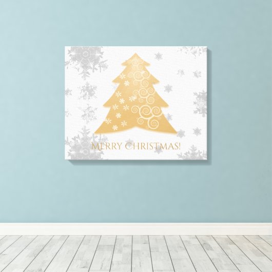 Gold Festive kerstboom — Verhard Canvas afdrukken (Insitu (Houten vloer))