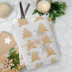 Gold Festive kerstboomwerkbladen Inpakpapier Vel