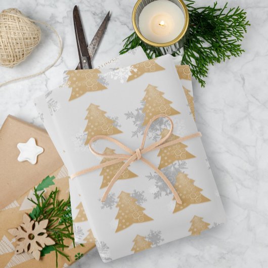 Gold Festive kerstboomwerkbladen Inpakpapier Vel