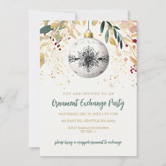 Gold Festive Ornament Exchange Christmas Party Kaart (Voorkant)