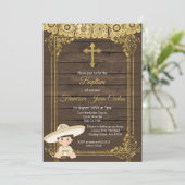 Gold Fiesta Boy Baptism Christening Uitnodiging (Staand voorkant)