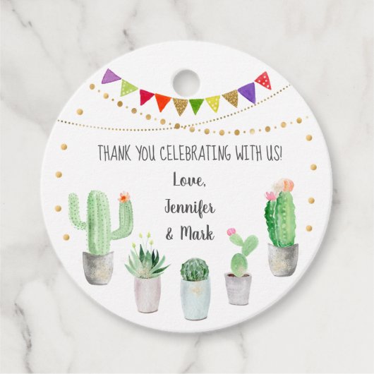 Gold Fiesta Cactus Baby shower Bedankjes Labels (Voorkant)