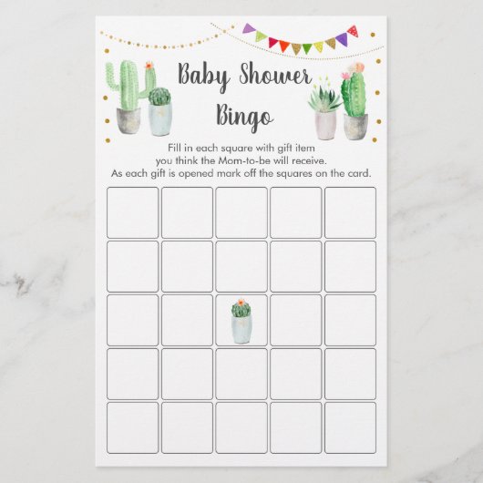 Gold Fiesta Cactus Baby shower Bingo Game (Voorkant)