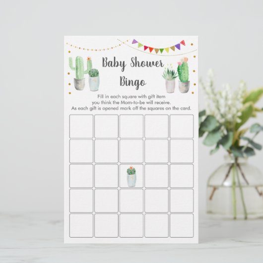 Gold Fiesta Cactus Baby shower Bingo Game (Staand voorkant)