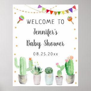 Gold Fiesta Cactus Baby shower Welkom Poster