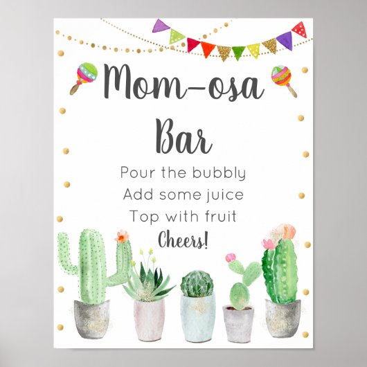 Gold Fiesta Cactus Mam-osa Bar Baby shower Sign. Poster (Voorkant)