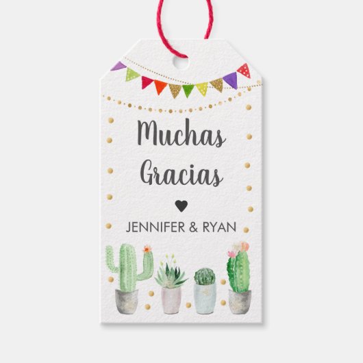 Gold Fiesta Cactus Muchas Gracias Baby shower Cadeaulabel (Voorkant)