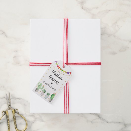 Gold Fiesta Cactus Muchas Gracias Baby shower Cadeaulabel (Met Touw)