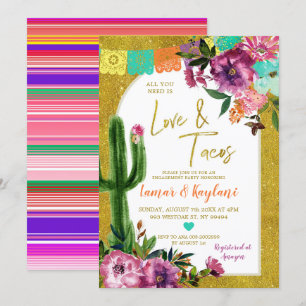 Gold Fiesta Love and Tacos Engagement Party Kaart
