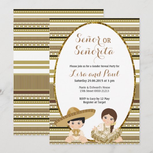 Gold Fiesta Señor of Señorita Genderonthulling Kaart (Voorkant / Achterkant)