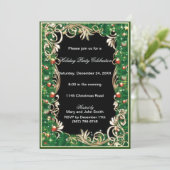 Gold filigraan groene dennen kerstfeest uitnodigen kaart (Staand voorkant)