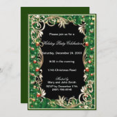 Gold filigraan groene dennen kerstfeest uitnodigen kaart (Voorkant / Achterkant)