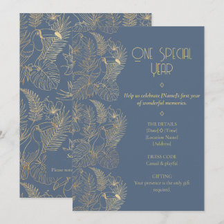 Gold Filigree Art Deco | Toucan 1st Birthday Kaart