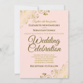 Gold Filigree Chic Elegant Blush Pink Wedding Kaart (Voorkant)