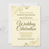 Gold Filigree Chic Elegant Formal Cream Wedding Kaart (Voorkant)